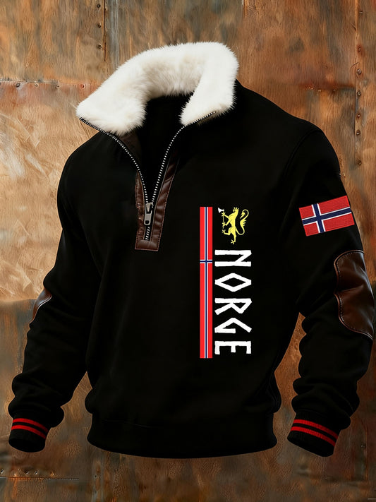 Ανδρική Νορβηγική τέχνη εκτύπωση περιστασιακό γούνινο κολάρο