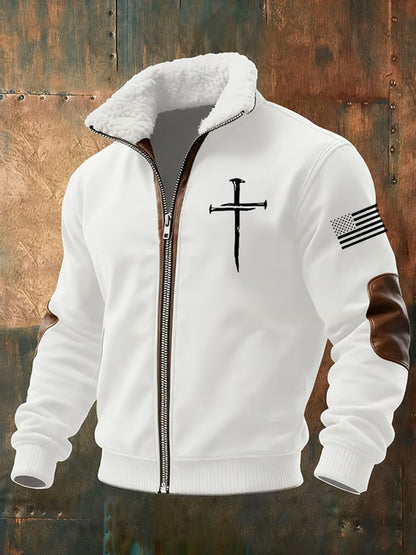 Ανδρικά ρετρο καλλιτεχνική περιστασιακή γούνα γιακά φερμουάρ σακάκι.