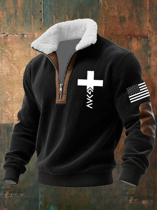 Ανδρικά ρετρο καλλιτεχνική πίστη Casual Παχύ Φούτερ με γούνα γιακάρο