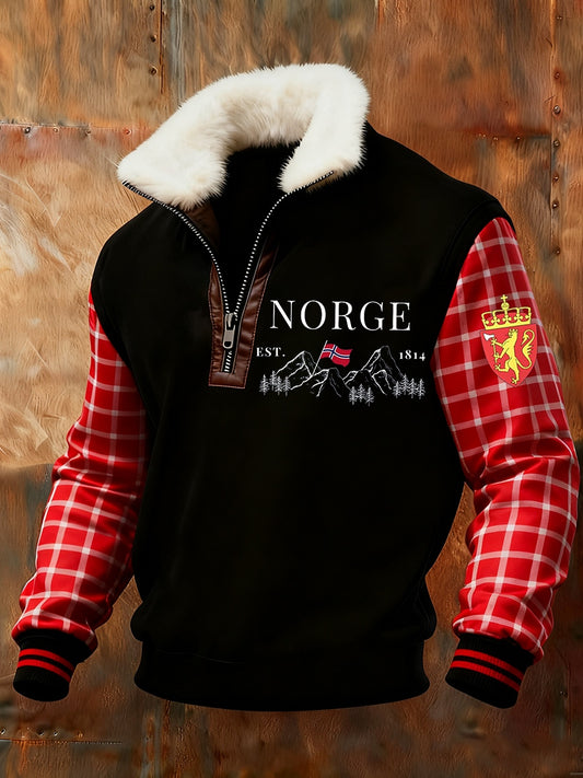 Ανδρική Νορβηγική τέχνη εκτύπωση περιστασιακό γούνινο κολάρο