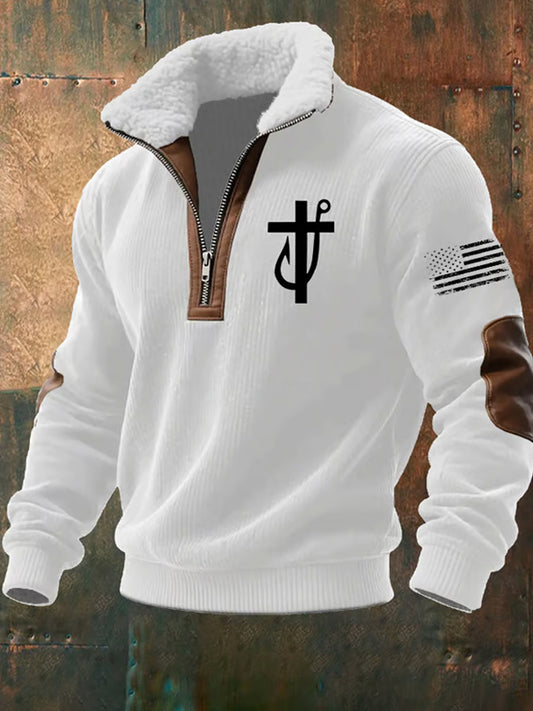 Ανδρικά ρετρο καλλιτεχνική πίστη Casual Παχύ Φούτερ με γούνα γιακάρο