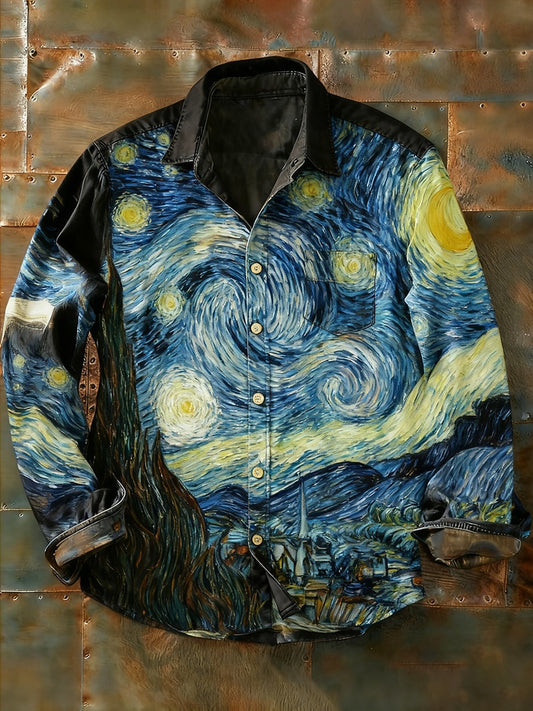 Ανδρικά Retro Αφηρημένη Τέχνη Εκτύπωση περίπτωση μακριά μανίκι πουκάμιση